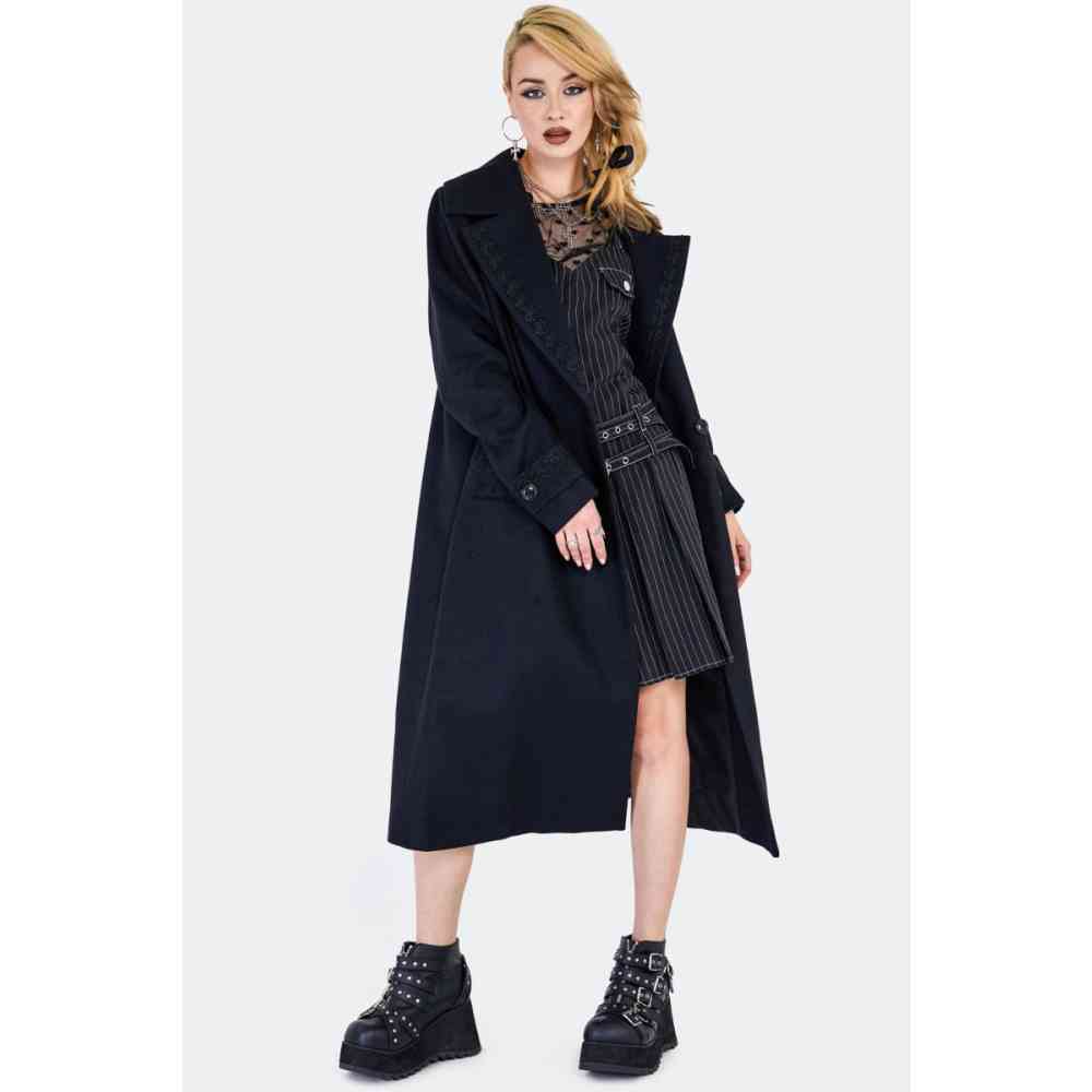 Jawbreaker - Lace Trim Boxy Double Breasted Manteau - Noir